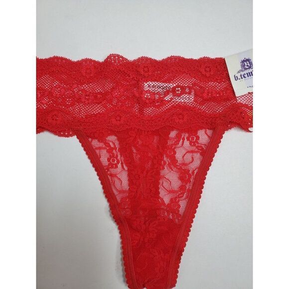 B. tempt'd by Wacoal Red Mesh Lace Floral Sexy Feminine Thong - Picture 6 of 12